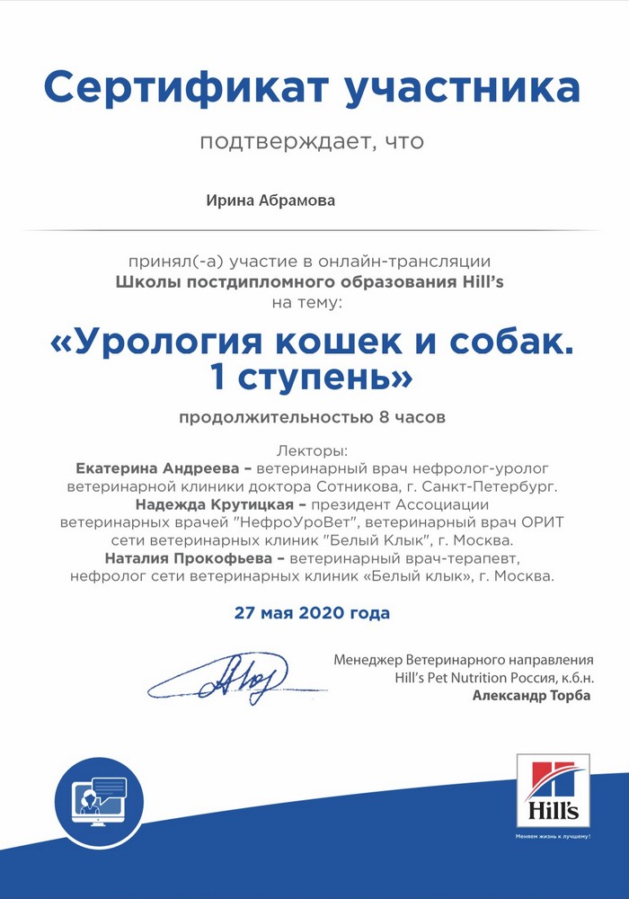Certificate Abramova IV 21
