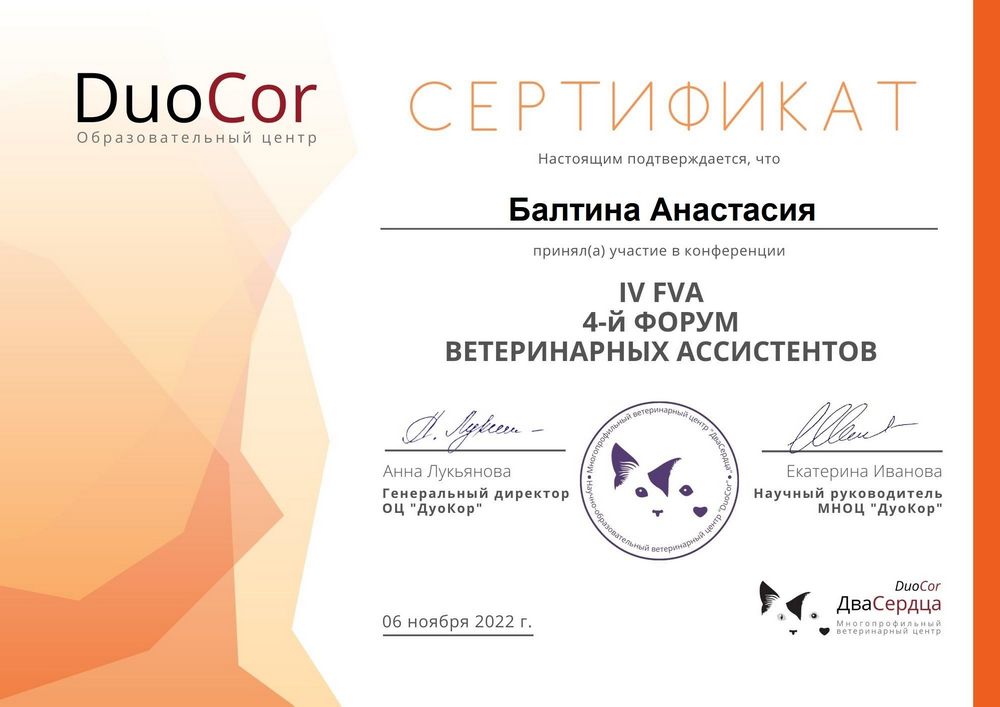 Certificate Baltina AE 6